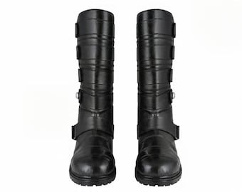 Svarta Inquisitor Starkiller Läderstövlar: Handgjorda Star Wars Cosplay-skor