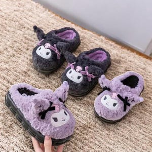 Kawaii Goth Bunny Slippers | Plush Cotton House Shoes | Cozy Anti-Slip Indoor Footwear