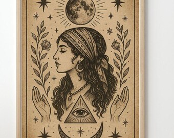 Vintage Moon Goddess Print: Boho Witchy Wall Art (Digital Download)