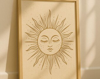 Boho Golden Sun Mandala Print: Spiritual Wall Art (Digital Download)