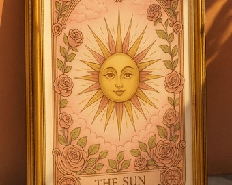 Impressão de carta de tarô Boho Sun: arte de parede mística vintage (download digital)