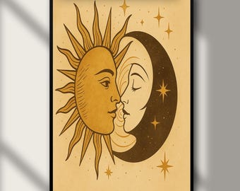 Sonne und Mond Print: Vintage Celestial Wall Art (Digitaler Download)