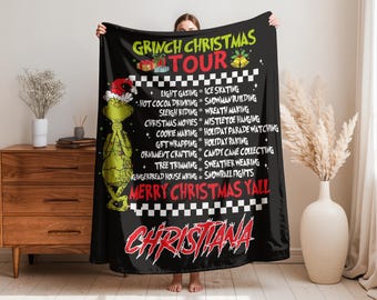 Custom Christmas, Throw Blanket Grinchmas Blanket, Cartoon Blanket For Boy and Girl Best Gift Blanket   Personalized Name Grinch Blanket