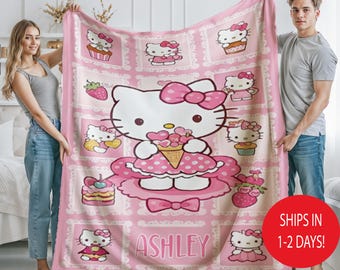 Custom Hello Kitty Blanket, Personalized Kids Baby Gift, Valentine Throw Gift, Birthday Gift, Pink Baby Shower, Sanrio Blanket, Christmas