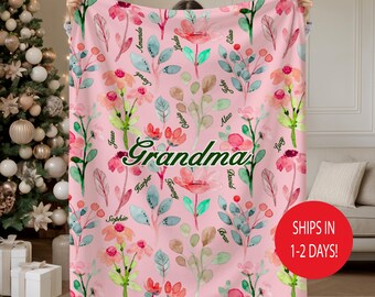 Personalized Grandma Blanket For Christmas Gift - Custom Grandma Mamaw Floral Throw - Best Gift for Grandparents - Gift for Mom - Nana, Mimi