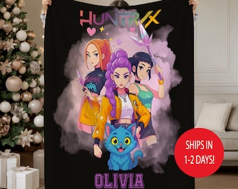 Custom Blanket With Huntrix Theme, Kpop Demon Huntrix Gift, , Rumi Mira Zoey Blanket, Gift for Huntrix fans, Christmas gift