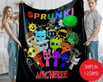 Custom Sprunki Blanket, Personalized Funny Blanket Kids Throw Gifts for Boyfriend Girlfriend Colorful Cartoon Bedding Decor, Cozy Soft Anime
