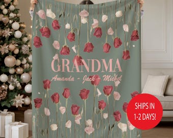 Personalized Grandma Gift - Custom Grandmother Woven Blanket - Grandma Floral Throw - Best Gift for Grandparents - Gift for Mom