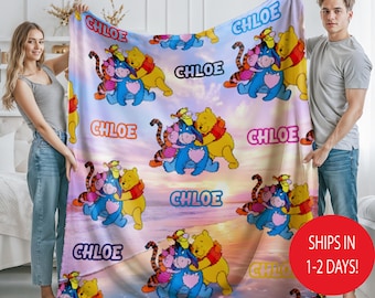 Personalized Winnie the Pooh Blanket, Vintage Pooh and Friends Blanket, Custom Name Blanket, Baby Blanket, Baby Shower Gift