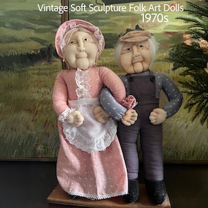 Vintage Soft Sculpture Folk Art Dolls • Vintage Grandma Grandpa Figurines • Handmade Collectible
