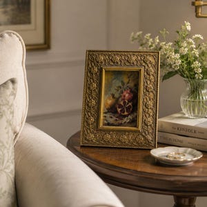 Vintage Gallery Wall Small Artwork - Ready to Hang, Ornate Gold Rose Frame, Pomegranate Still Life Giclée Print, 4x6 image 8