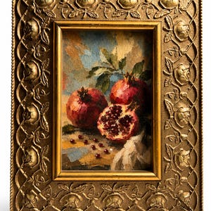 Vintage Gallery Wall Small Artwork - Ready to Hang, Ornate Gold Rose Frame, Pomegranate Still Life Giclée Print, 4x6 image 3
