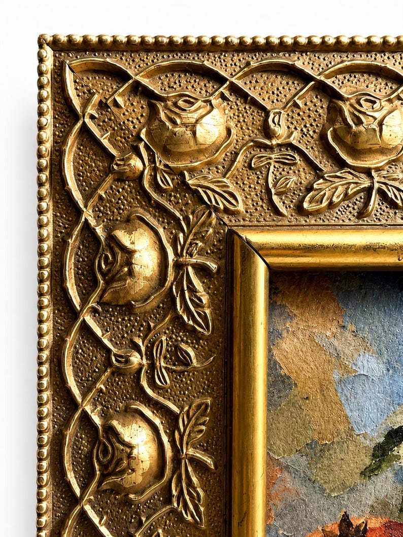 Vintage Gallery Wall Small Artwork - Ready to Hang, Ornate Gold Rose Frame, Pomegranate Still Life Giclée Print, 4x6 image 4