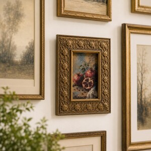 Vintage Gallery Wall Small Artwork - Ready to Hang, Ornate Gold Rose Frame, Pomegranate Still Life Giclée Print, 4x6 image 5
