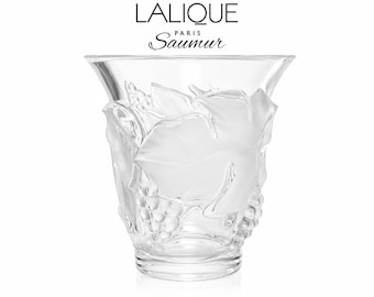 Lalique Saumur Kristallvase, Weinblatt-Design, sehr sammelwürdig, ca. 1960er Jahre, Frankreich