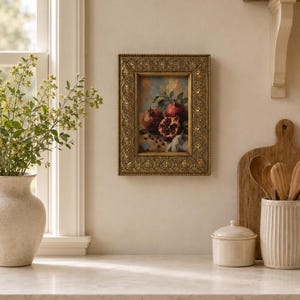 Vintage Gallery Wall Small Artwork - Ready to Hang, Ornate Gold Rose Frame, Pomegranate Still Life Giclée Print, 4x6 image 9