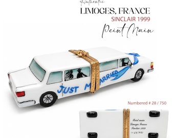 Autentica e rara scatola da matrimonio "Just Married" di Limoges, Francia, prodotta da Sinclair nel 1999, dipinta a mano, numerata 28/750, regalo per la sposa.