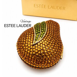 Vintage Rare Estée Lauder Luxury Lucidity Powder Compact Crystal Pear Topaz Green Leaf Pavé Crystals Mint Collectible