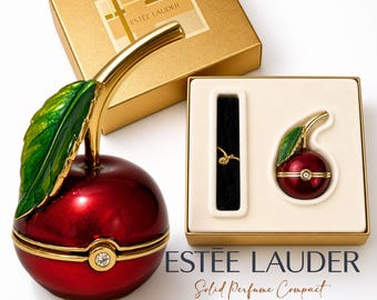 Vintage Rare Estée Lauder Beautiful Red Cherry Solid Perfume Compact 2001 Limited Edition Luxury Collectible Vanity Gift Her