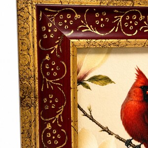 Vintage-Galeriewandbild, kleines Kunstwerk – fertig zum Aufhängen, burgunderroter Goldfiligranrahmen, Giclée-Druck „Nordkardinal“, 4x6 Bild 8