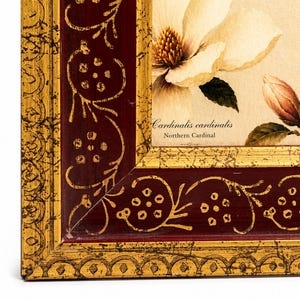 Vintage-Galeriewandbild, kleines Kunstwerk – fertig zum Aufhängen, burgunderroter Goldfiligranrahmen, Giclée-Druck „Nordkardinal“, 4x6 Bild 6