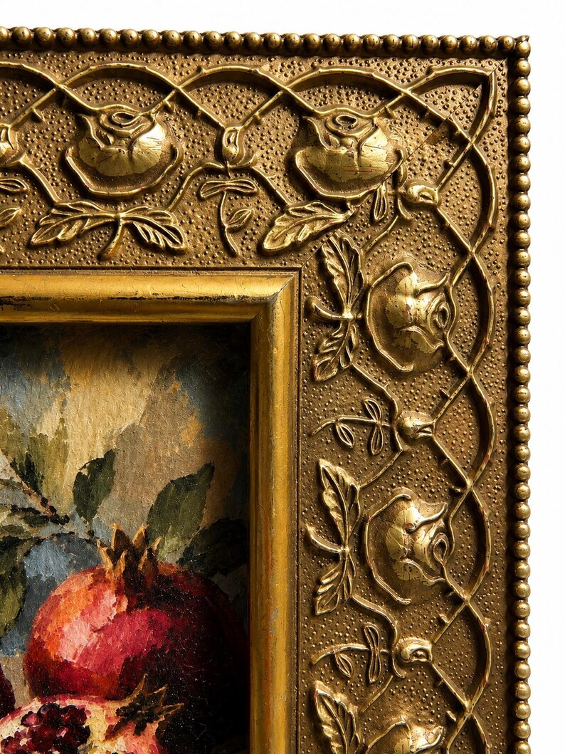 Vintage Gallery Wall Small Artwork - Ready to Hang, Ornate Gold Rose Frame, Pomegranate Still Life Giclée Print, 4x6 image 7