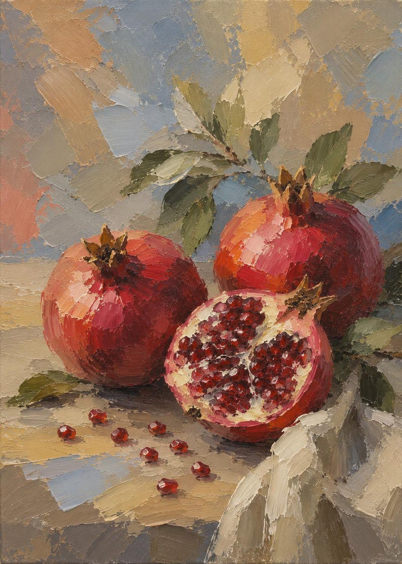 Vintage Gallery Wall Small Artwork - Ready to Hang, Ornate Gold Rose Frame, Pomegranate Still Life Giclée Print, 4x6 image 2