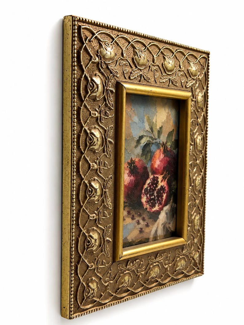 Vintage Gallery Wall Small Artwork - Ready to Hang, Ornate Gold Rose Frame, Pomegranate Still Life Giclée Print, 4x6 image 6