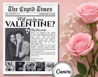 Bearbeitbare Valentinstag Zeitungsvorlage, werden Sie meine Valentinstag Zeitung Vorlage, Valentinstag Blumenverpackung, Paar Valentinstag Geschenk