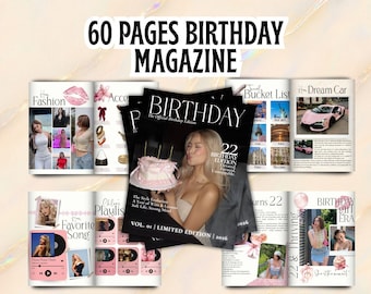 Geburtstags-Magazin-Vorlage, Canva-Geburtstags-Magazin-Vorlage, bearbeitbares Geburtstags-Andenken, Bestie-Geschenke, Vogue-Magazin-Vorlage