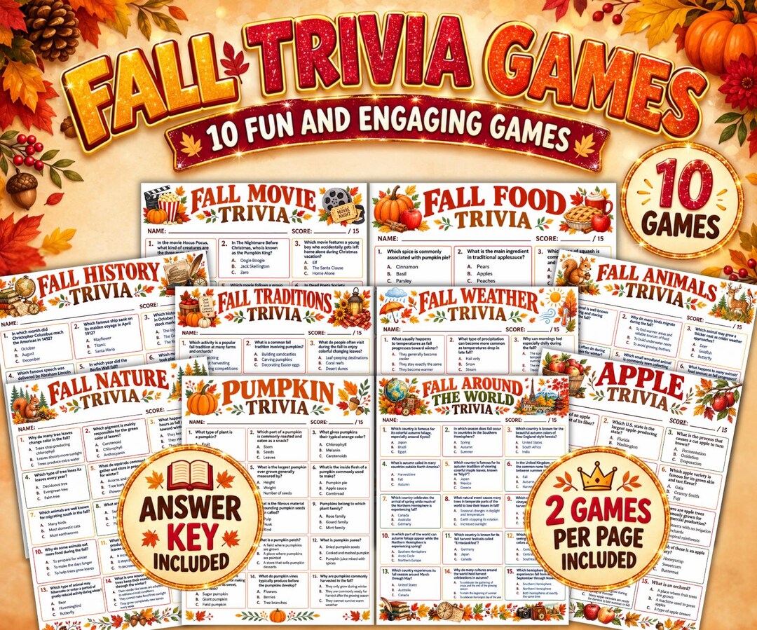Fall Trivia Game Bundle, Autumn Trivia Games, Family Reunion Games ...
