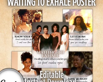 Filmkvällsaffisch med väntan på att andas ut, redigerbara canvastryck, filmkväll med svarta kvinnor, filmkväll med flickor (digital nedladdning)