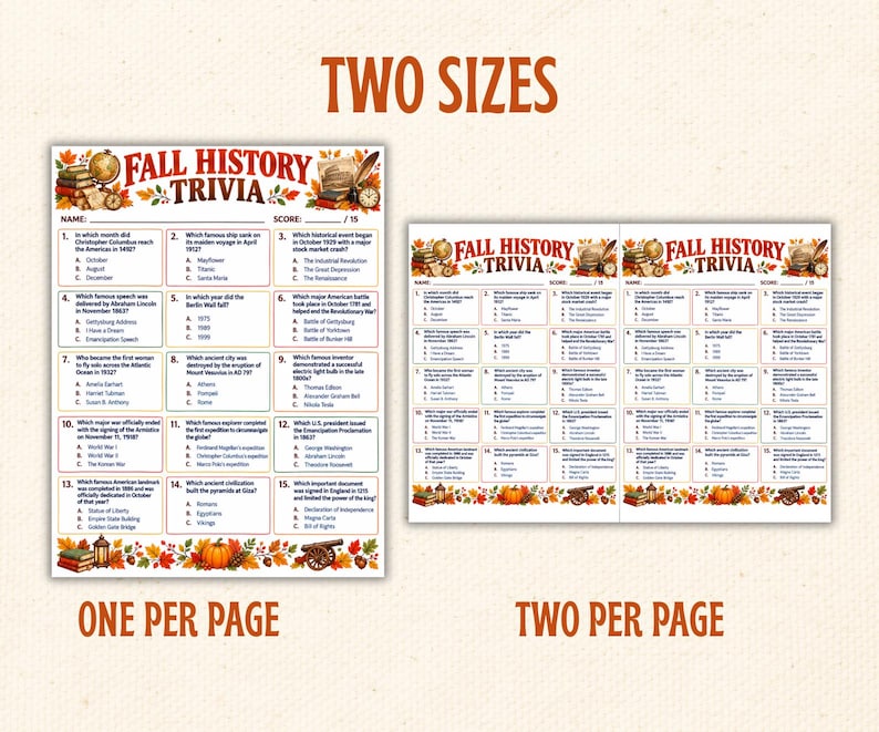 Fall Trivia Game Bundle, Autumn Trivia Games, Family Reunion Games ...