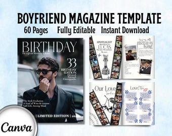 Bearbeitbare Geburtstag Magazin Vorlage für Ihn, Bearbeitbare Freund Vogue Magazin, Junge Geburtstag Magazin Geschenk, Benutzerdefinierte Mann Magazin, Printable