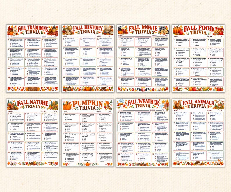 Fall Trivia Game Bundle, Autumn Trivia Games, Family Reunion Games ...