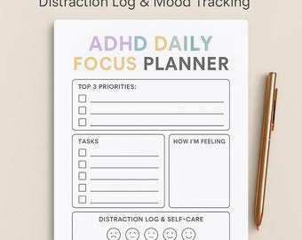 ADHD Daily Focus Planner: Printable Organizer, Mood & Distraction Log ...