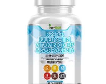 Vitamin K2 D3 Quercetin Kapseln | Vitamin C, Sarracenia & Schwarzer Pfeffer | 60 Grafen