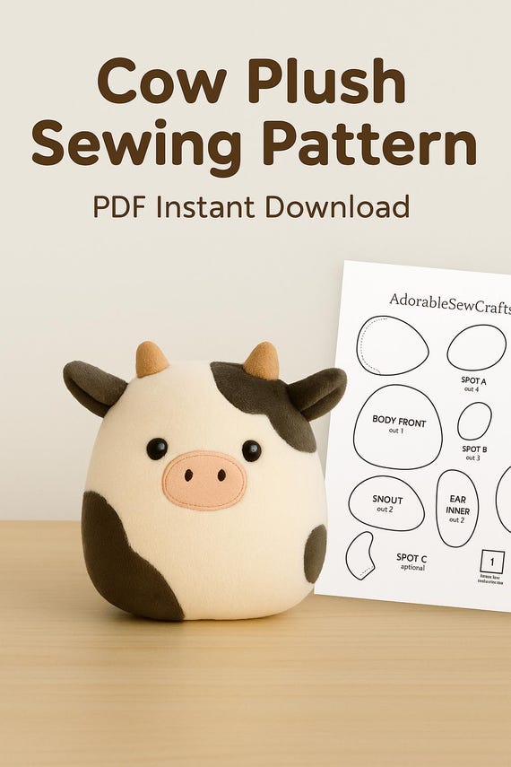 牛のぬいぐるみの縫製パターンPDF | DIYぬいぐるみ | すぐに
