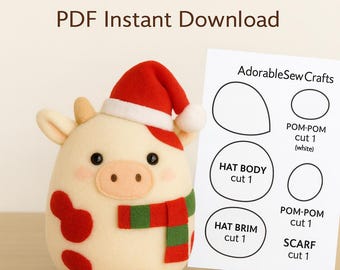 Kerstkoe pluche naaipatroon PDF | DIY-knuffeldier | Direct downloaden