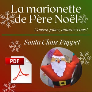 Peut inclure: Une marionnette du Père Noël avec un costume rouge, une barbe blanche et un chapeau rouge. L'image comprend le texte "Santa Claus Puppet", "Débutant", et "@Thefourmi". La marionnette est conçue pour les débutants.