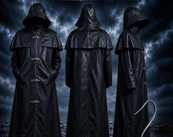 I Know What You Did Last Summer Fisherman Slicker Costume | Men’s Black Leather Trench Coat & Hat | Halloween Cosplay Outfit