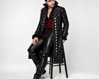 Men’s Captain Hook Once Upon A Time Leather Coat | Gothic Pirate Trench Jacket | Halloween Cosplay Costume