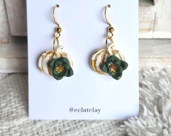 Fall White Pumpkin Floral Polymer Clay Earrings