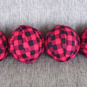 Rustic Buffalo Plaid Red Black Fabric Rag Balls - 3 in. balls - 6 ct.  pk -Farmhouse Decor - Bowl Fillers - Vase Fillers - Housewarming Gift