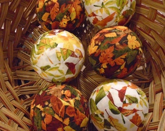 Autumn Fabric Rag Balls - 3 inch balls - 6 count pack - Autumn Decor - Fall Decor - Thanksgiving Decor - Bowl Fillers