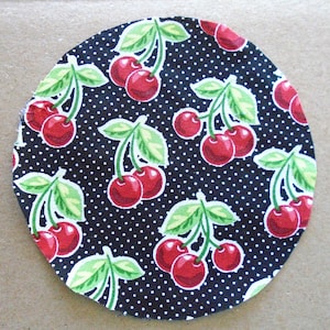 Fabric Jam Jar Covers, Cherries, Cotton Lid Covers, Includes Jar Labels and Rubber Bands - 10 Covers