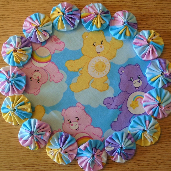 Care Bears Fabric Yo Yo Doily, Girls Room Decor, Birthday Present, Home Decor