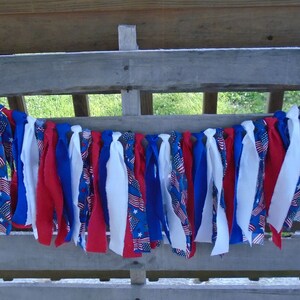 4th of July Stars and Stripes Rag Tie Garland Fabric Bunting Photo Prop Banner