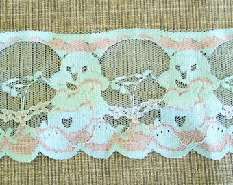 Baby Blue with Pink Trim - 2 1/2 yards - 3 inches Wide - Sewing Projects - Bin #10