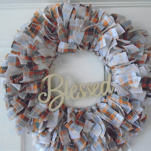 Fall Wreath Blessed Rag Tie Fabric Home Decor